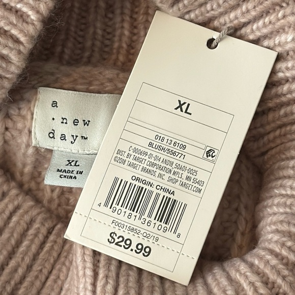 A New Day Mock Turtleneck Pullover Cable Knit Sweater in Pink Size XL NWT - Picture 5 of 6